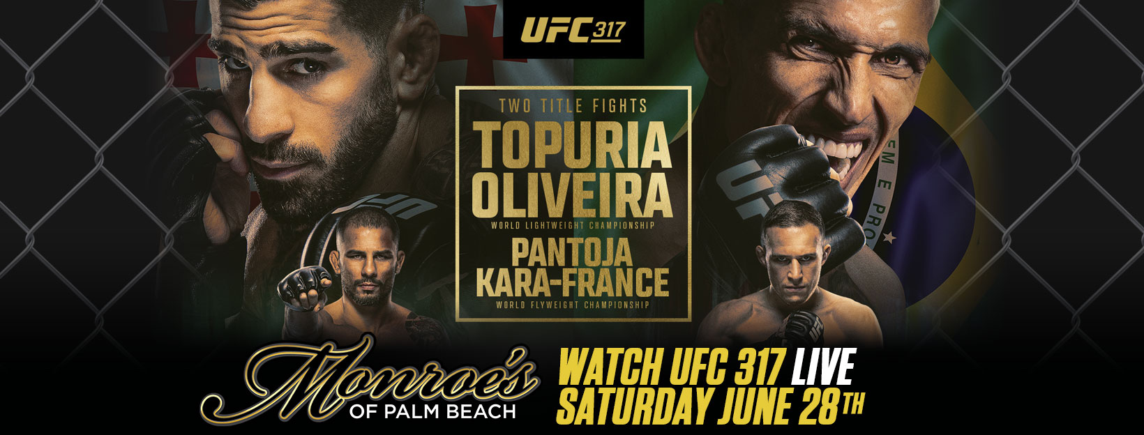UFC 317: Topuria vs. Oliveira Live Watch Party at Monroe's of Palm Beach Sat. June 28th
