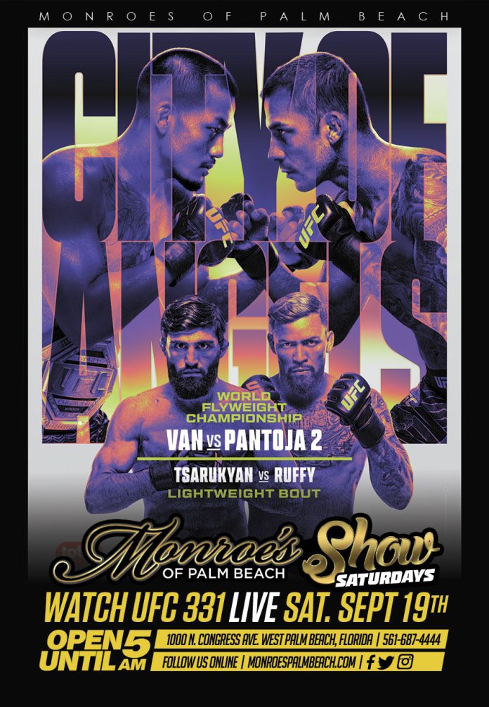 M onroe's of Palm Beach is hosting a UFC 331 Live Watch Party on Saturday September 19th 2026, for the highly anticipated UFC 331 Van vs Pantoja 2 FIGHT. Join us Saturday Sept.19th for this battle event.